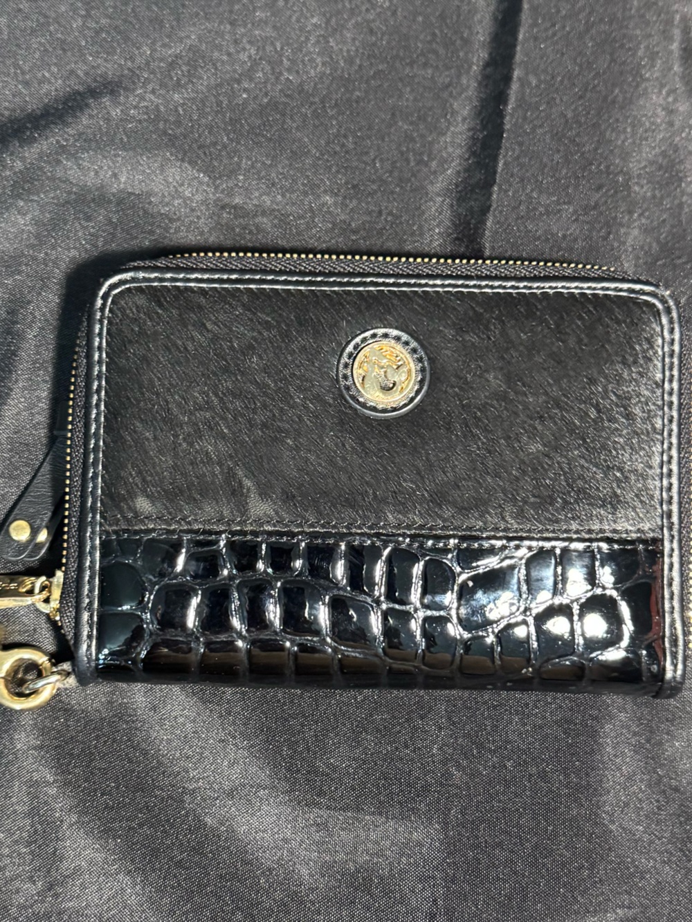 Spartina 449 Black Textured Leather Zip Wallet wristlet